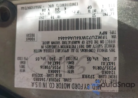 2004 Ford Explorer Nbx/Xlt из США, поврежденный, VIN 1FMZU73WX4UA64464